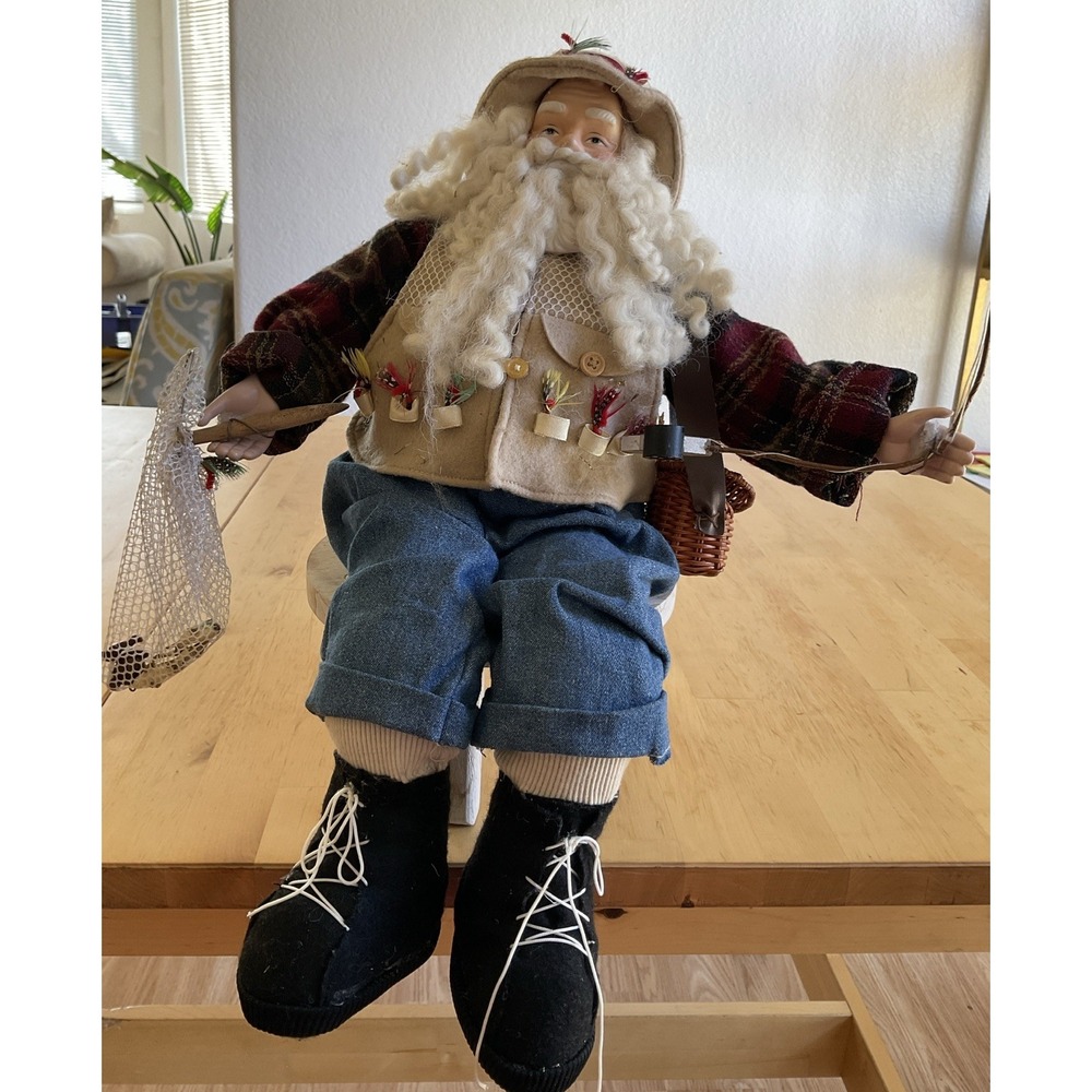 Vintage - Sitting Fisherman Santa with Fishing Pole and Fishing Net- 16"H‎